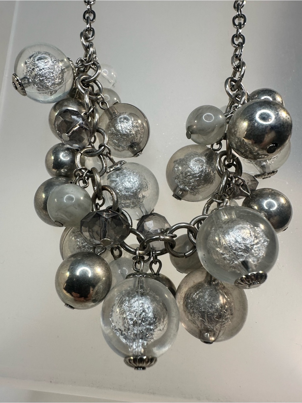 Silver Bubble Charm Statement Necklace